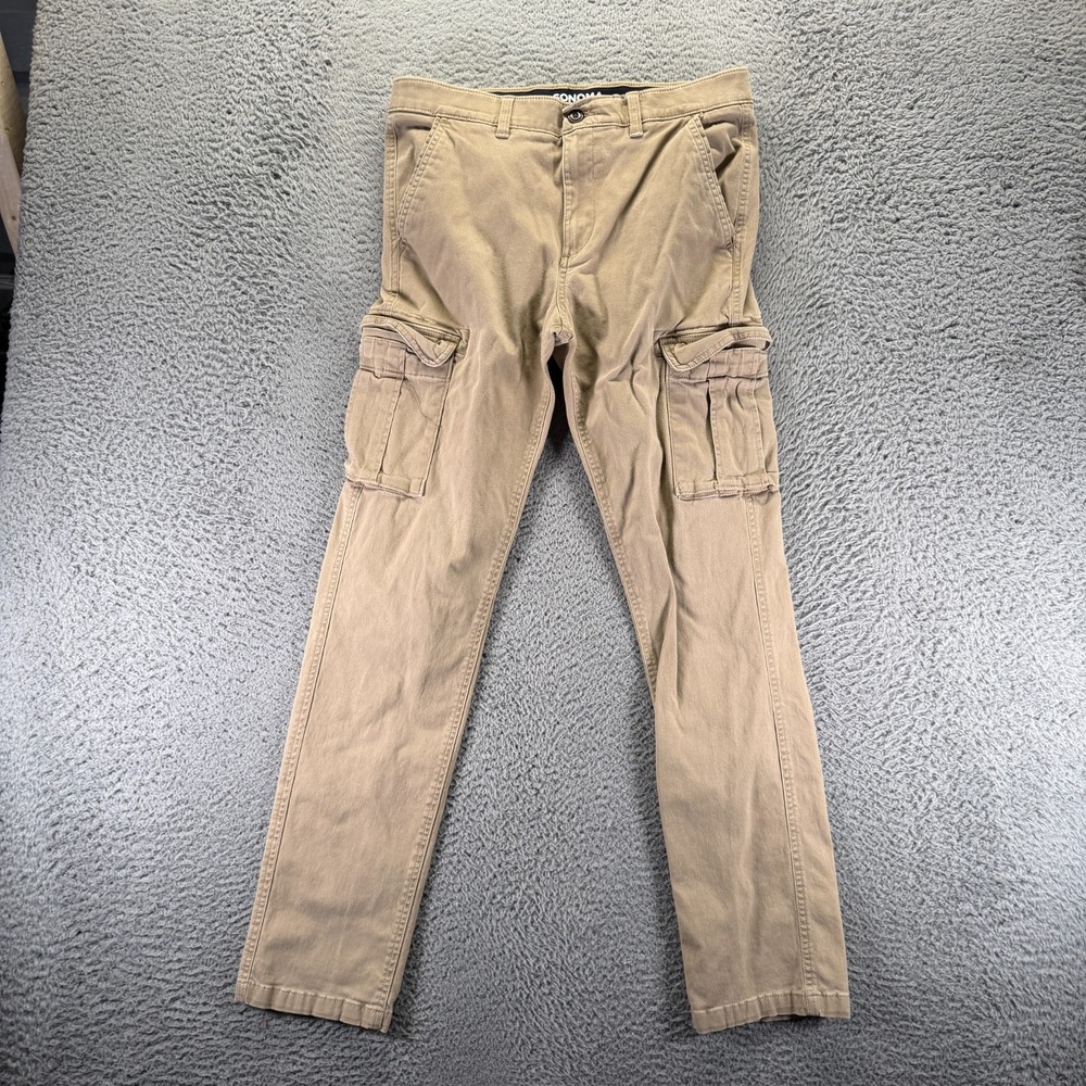 Sonoma Goods for Life Flexwear Pant Mens 32x32 Beige Cotton Cargo Straight Leg